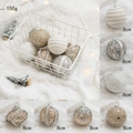 Set of 8cm champagne gold Christmas ball ornaments with star and lace patterns - Champagne Silver White Set 8 Pieces