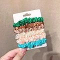 Five assorted satin scrunchies in emerald, bronze, and gold on a display card - 1# Mixed 5-Piece Set (5-Pack)
