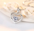 S925 silver heart necklace with deer antler design and sparkling zircon stone - Antler Heart Shaped Pendant + O-Chain