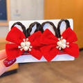 Cute red velvet hair clips for girls with pearls, rhinestones, and decorative braids - Pearl Braid (Hair Clip 024-Braid)