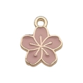 Pink enamel cherry blossom flower pendant with gold plating for DIY jewelry making - Small Sakura 12x14.5mm
