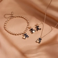Rose gold stainless steel jewelry set with black bear and golden heart charms - Black Shell Rose Gold Bear Jewelry Set