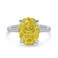 Luxury S925 sterling silver ring with oval yellow gemstone and white side stones - Silver/Yellow