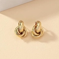 Elegant gold intertwining triple hoop knot earrings with a polished metallic finish - Smallest Triple Hoop Gold Style