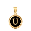 18K gold plated necklace with black enamel pendant featuring a gold letter U design - Letter U