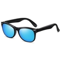 Classic black Wellington frame kids sunglasses with blue mirrored polarized lenses - Glossy Black Frame Ice Blue Lens