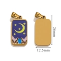 Pendentif tarot rectangulaire lune dorée et émail ciel étoilé, taille 26mm x 12,5mm - Montagne de Lune