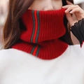 Winter striped knit neck warmer in red and green soft woolen fabric for women - Wine Red