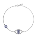 Κομψό βραχιόλι Evil Eye από ασήμι S925 με μπλε και διαφανή κρυστάλλινα γούρια - Ασήμι 925 / Πλατίνα Μπλε Ζιρκόνια (DY150283-S-W-BA)
