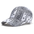 Streetwear black and white paisley print baseball cap with curved brim for men and women - One Size (55-58cm Adjustable) / White