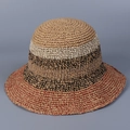 Cappello da sole pieghevole a righe da donna con fasce beige kaki e rosso mattone - M(56-58cm) / Cachi