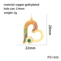 Gold plated copper heart shaped evil eye pendant with colorful zircon and size specs - Hollow Heart Evil Eye (P01445)