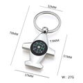 Silver airplane compass keychain with polished zinc alloy finish and size measurements - Airplane Compass