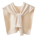 Beige knitted core-spun yarn shawl for layering with soft ribbed edges and tied front - Apricot