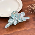 Floral hair claw clip with blue purple marble finish and rhinestone center accent - Floral Blue Purple-13cm