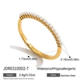 Detail view of 18K gold plated stainless steel ring with 18 tiny white pearls and dimensions - Gold Thin Ring with Pave Pearls (JDR0310002-7)