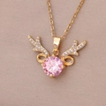 Elegant gold antler necklace featuring a round pink crystal pendant on a delicate chain - 84#XL2161-1