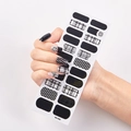 Detail of self-adhesive nail stickers with black white checkers and camellia flower patterns - Camellia Black and White Plaid Style (SS-030)