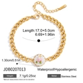 Bracciale a catena in acciaio dorato con ciondolo in porcellana a fiori rosa e bianchi - Stile con Singolo Ciondolo Floreale Tondo (JDB0207013)