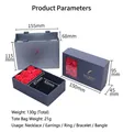 Dark blue jewelry gift box with red roses and matching tote bag for rings or necklaces - Blue Jewelry Box Set (Necklace & Ring)
