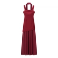 Elegantes ärmelloses dunkelrotes rückenfreies Maxikleid mit hohem Schlitz aus Chiffon - S / Dunkelrot