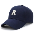 Navy blue cotton baseball cap featuring a white embroidered letter R on the front - Adjustable / Navy Blue