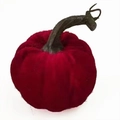 Decorative velvet pumpkin in burgundy red with faux stem for harvest home decor - 10cm / Dark Red