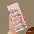 Pink rhinestone pearl hair clip set with stars, hearts, and bows on white card - #7#5198 Pink Pentagram 5-piece Set