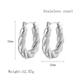 Silver stainless steel geometric C-shaped hoop earrings with spiral texture 26mm size - Silver LE3487
