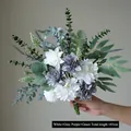 Artificial dahlia bouquet in white and purple with eucalyptus leaves, total length 43cm - Total Length 43cm / White + Grey Purple + Green