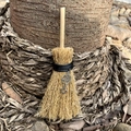 Miniature wicca broom car charm with natural straw and metal pentagram pendant - Pentagram and Star