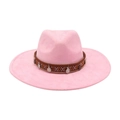 Roze wollen fedora hoed met etnische bruine band en zilveren muntjes voor dames - Eén maat / Roze