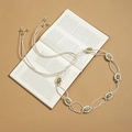 Bohemian handmade braided waist chain with light green beads and cream tassels - White Woven Green Oval Beads Ring (X502-10)