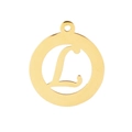 Polished gold circular stainless steel pendant with hollow letter L design - Letter L