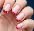 Patriotic French press-on nails with red tips and white stars on pink base - Red French White Stars Style (CW543)
