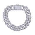 Silver cuban chain bracelet with 15mm bubble links and square buckle on white background - Silver 18cm Bracelet