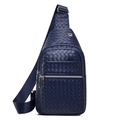 Waterproof navy blue woven PU leather chest bag for men with adjustable strap - Style 4 / Dark Blue