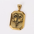 Rectangular 18k gold plated 304 stainless steel pendant with double dragon heart carving - Double Dragon Heart (Pendant Gold Style 10)