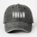Faded dark grey FOCUS print washed denim baseball cap with a vintage distressed finish - One Size / Black