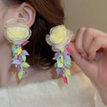 Floral mesh earrings with colorful translucent petals and romantic fabric texture - Yellow Multi-color Flower