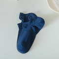 Deep blue low-cut cotton socks with ribbed texture and elastic cuff on a white background - One Size / Dark Blue