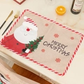 Christmas burlap placemat with Santa embroidery and Merry Christmas text for table decor - Santa Claus