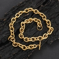 12mm gold stainless steel cable chain necklace featuring a vintage T-bar toggle clasp - 16 Inch (Approx 41cm) / Gold