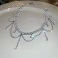 Detailed close-up of a silver diamond tassel necklace with elegant water drop pendants - Tassel Waterdrop Rhinestone Eco-friendly Silver (27#)