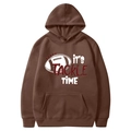 Brown fleece hoodie with IT'S TACKLE TIME print, featuring drawstring and kangaroo pocket - Coffee-It's Tackle Time(11)