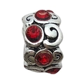Silver bead charm with red gemstones and antique swirl patterns for DIY bracelets - Inlaid Rhinestone Style (11519)