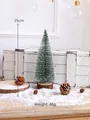 25cm mini artificial snowy Christmas tree with natural wood base for festive table decor - Green 25CM