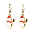 Detailed view of snowman Christmas earrings with colorful enamel and gold-plated hooks - Snowman (Broom)