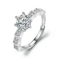 Silver S925 adjustable ring featuring a classic round moissanite with side zircons - 1 Carat Dumesa Snake / Adjustable Open