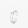 Anello minimalista a due strati in argento sterling S925 con fascia lucida e regolabile - Regolabile (Taglia USA 6) / Argento Sterling S925 (Argento)